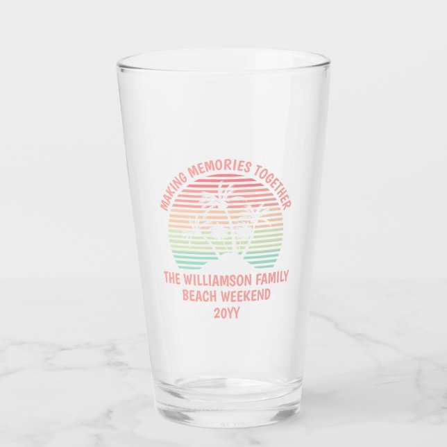 Custom Family Vacation Retro Tropical Beach Trip Glass (Front)