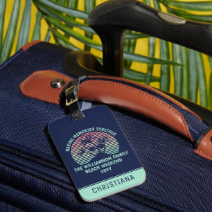 Custom Family Vacation Retro Tropical Beach Trip Luggage Tag