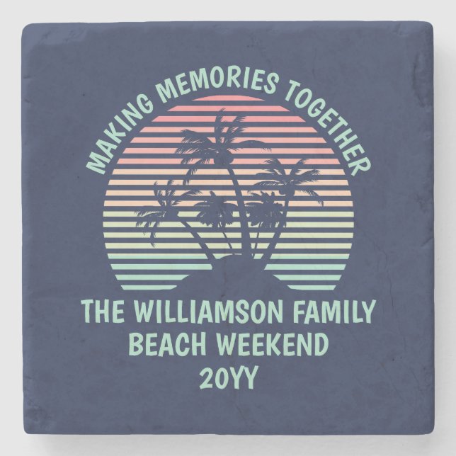 Custom Family Vacation Retro Tropical Beach Trip Stone Coaster (Front)