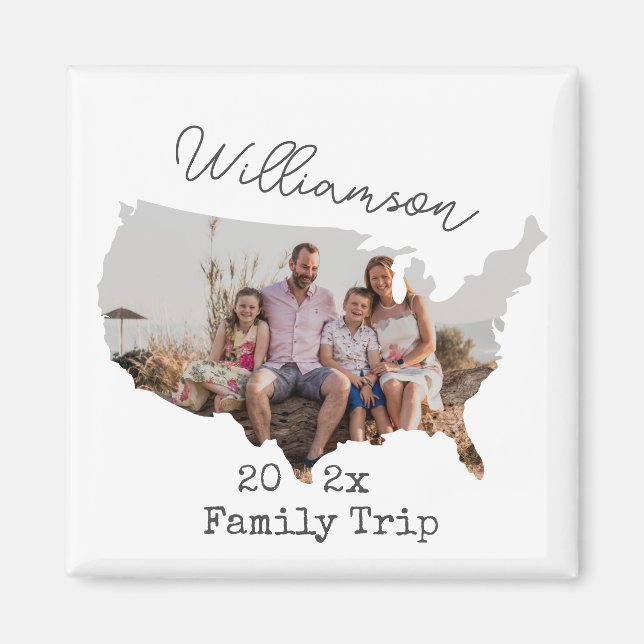 Custom Family Vacation USA Road Trip Family Photo Magnet (Front)