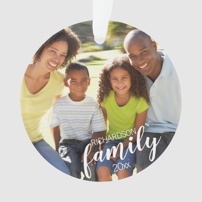Custom FAMILY (white text) 2-Photo Keepsake Ornament (Front)