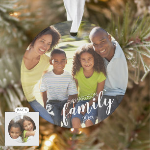 Custom FAMILY (white text) 2-Photo Keepsake Ornament
