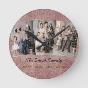 Custom Family with 3 Pictures Round Clock