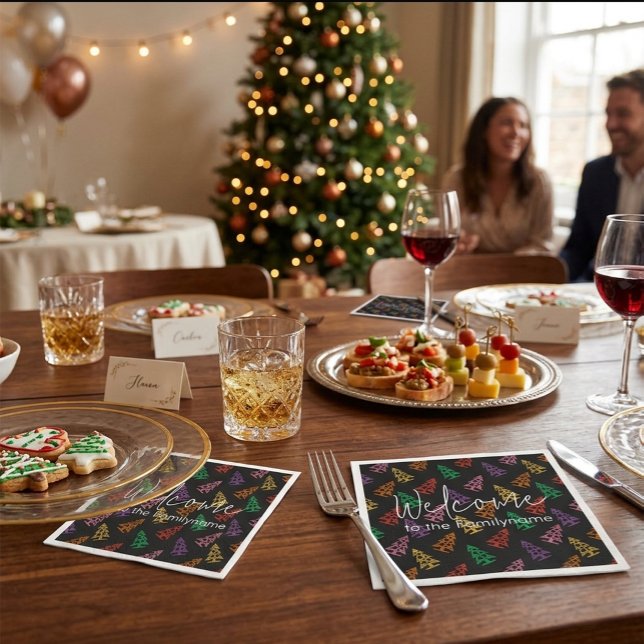 Custom Familyname Christmas Tree Pattern  Napkin (Creator Uploaded)