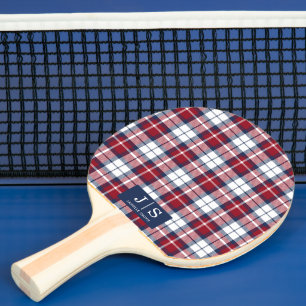 Custom Fancy Monogram Name Plaid Ping Pong Paddle 