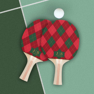 Custom Fancy Monogram Name Plaid Ping Pong Paddle