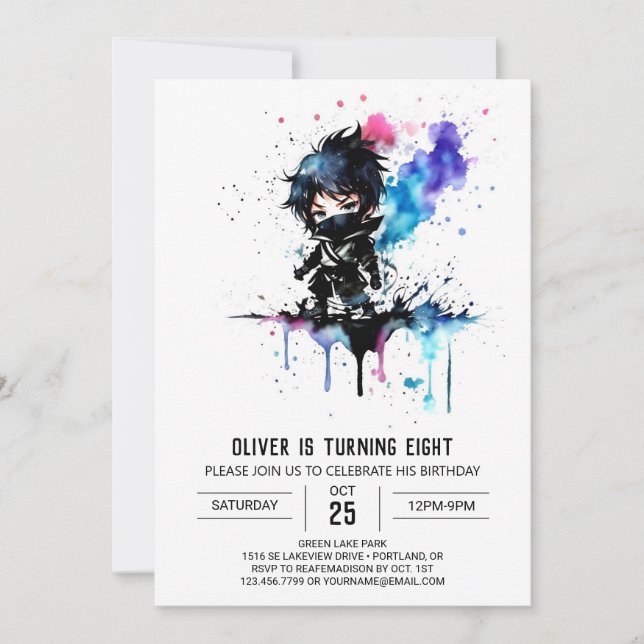 Custom Fantasy Ninja Boy Digital Birthday Invitation (Front)