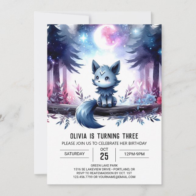 Custom Fantasy Wolf Birthday Invitation (Front)