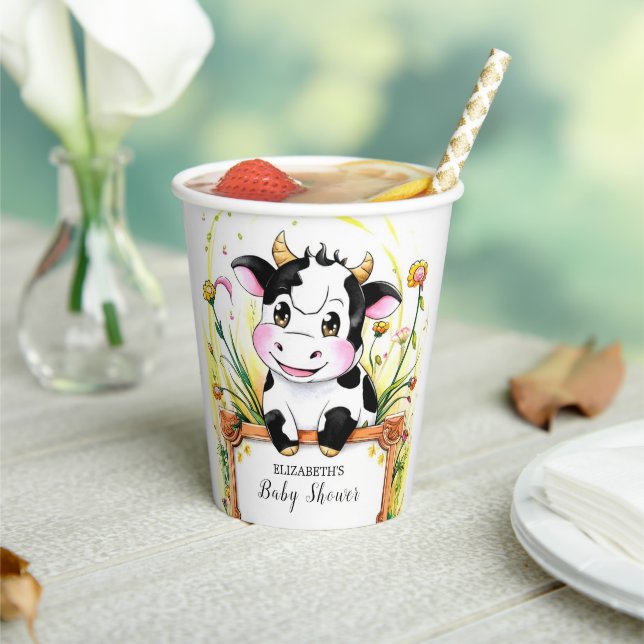 Custom Farm Cow Baby Shower Paper Cups (Insitu)