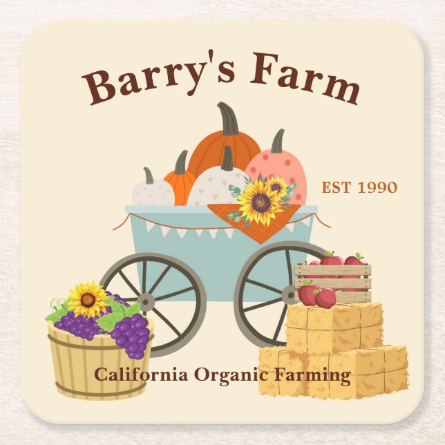 Custom Farm Fun Square Paper Coaster (Front)