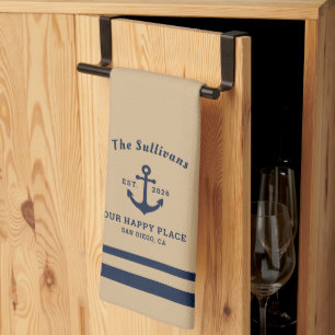 Custom Farmhouse Monogram Oatmeal Anchor Tea Towel
