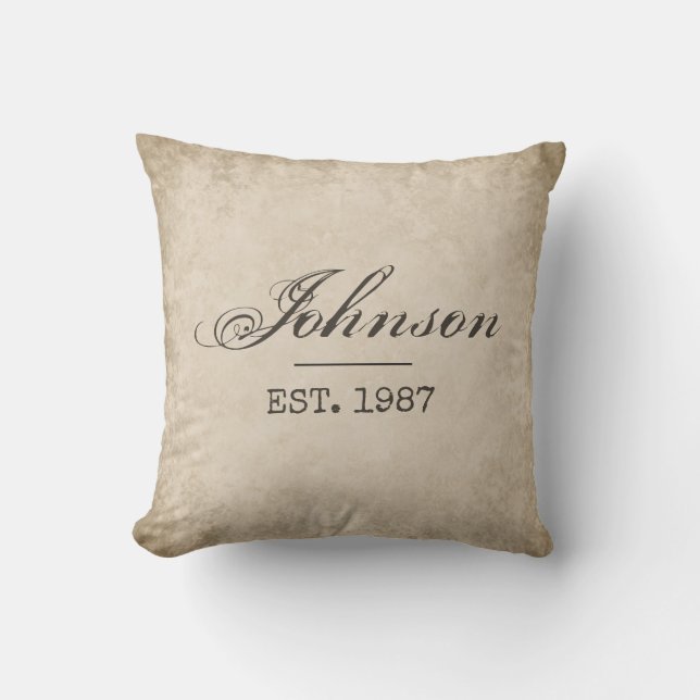 Custom Farmhouse Pillow, Your Last Name & EST Date Cushion (Front)