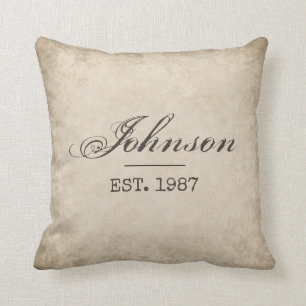 Custom Farmhouse Pillow, Your Last Name & EST Date Cushion