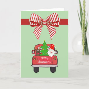 Custom Farmhouse Watercolor Red Truck Christmas Holiday Card