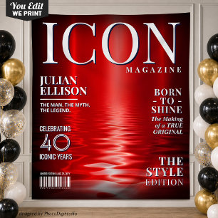 Custom Fashion Magazine Banner, Black Red Party Tapestry