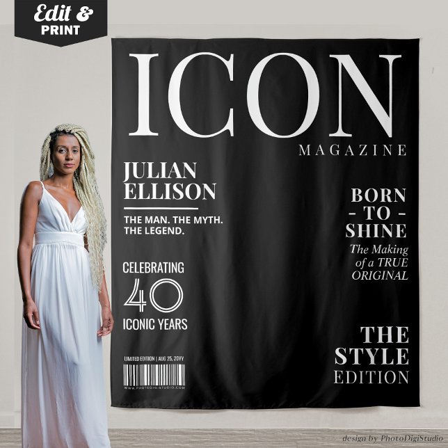 Custom Fashion Magazine Banner Decor, Black Party Tapestry (Custom Fashion Magazine Banner Decor, Black Party Tapestry)