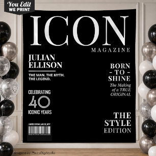 Custom Fashion Magazine Banner Decor, Black Party Tapestry