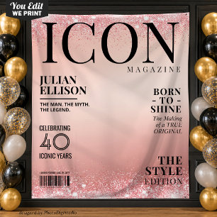Custom Fashion Magazine Banner, Rose Gold Party Tapestry