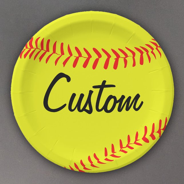 Custom Fastpitch Softball Team Name or Text Party Paper Plate (Custom fastpitch softball paper plates for softball team parties, birthday parties and banquets.)