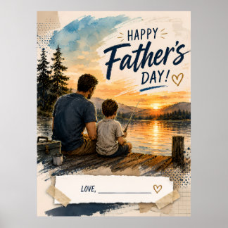 Custom Father Son Fishing Sunset Poster