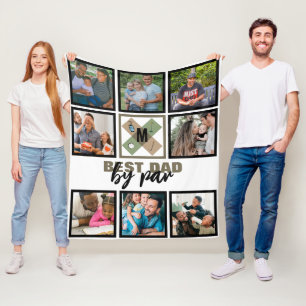 Custom Fathers Day Best Dad By Par 8 Photo Collage Fleece Blanket
