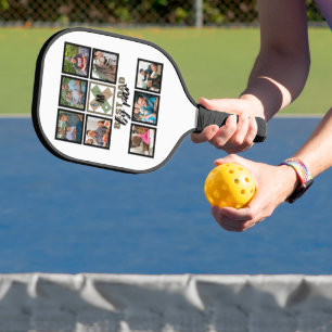 Custom Fathers Day Best Dad By Par 8 Photo Collage Pickleball Paddle