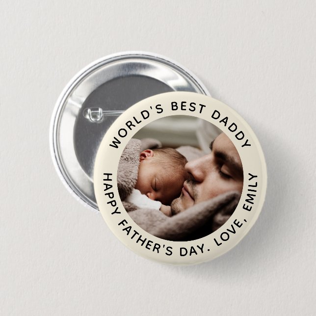 Custom Father's Day Cute Minimalist Photo 6 Cm Round Badge (Front & Back)