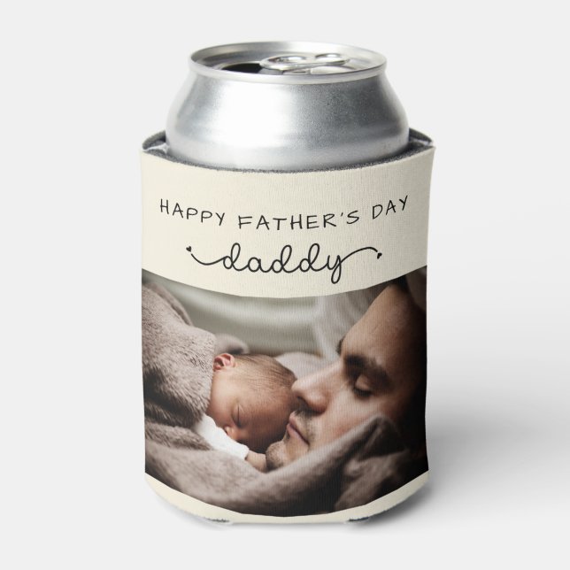 Custom Father's Day Cute Minimalist Photo Can Cooler (Can Front)