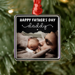 Custom Father's Day Cute Minimalist Photo Metal Ornament