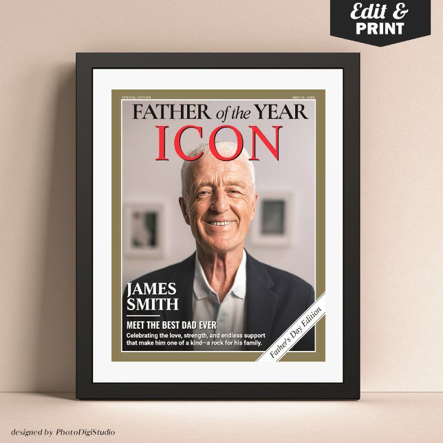 Custom Fathers Day Magazine Cover, Gift for Dad Poster (Custom Fathers Day Magazine Cover, Father of the Year Gift for Dad Poster)