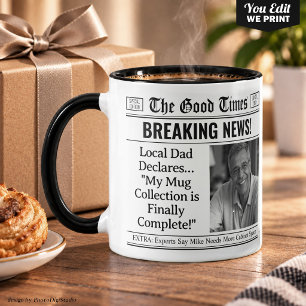 Custom Fathers Day Mug, Fun Gift for Dad Newspaper Mug