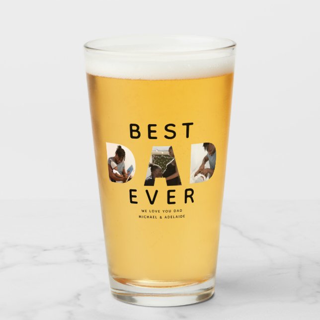 Custom Fathers Day Photo Collage Best Dad Ever Glass (Front Filled)