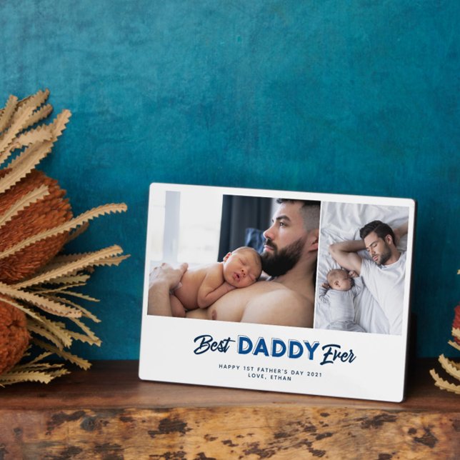 Custom Father's Day Photo Collage Best Daddy Ever Plaque (Easily personalize this 1st Father's Day plaque with your message and photos for a gift he'll love)