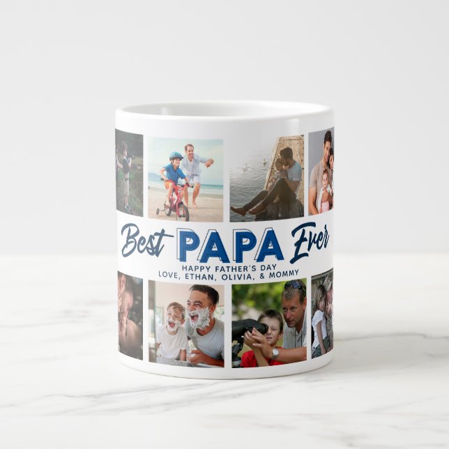 Custom Father's Day Photo Collage Best Papa Ever Large Coffee Mug (Front)