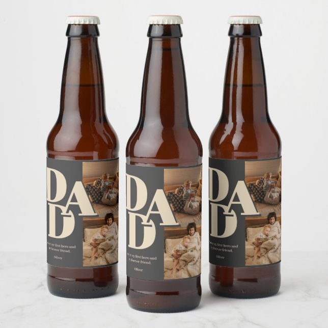 Custom Father's Day Photo Collage | DAD Letters -  Beer Bottle Label (Bottles)