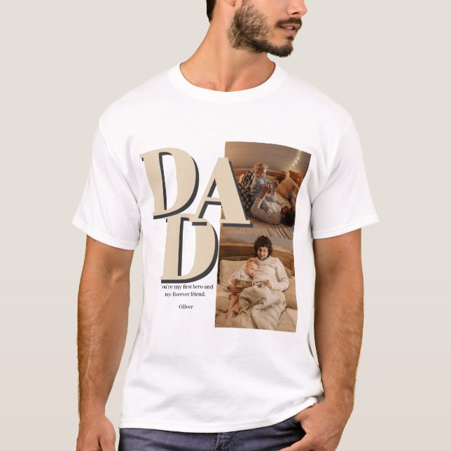Custom Father's Day Photo Collage | DAD Letters -  T-Shirt (Front)