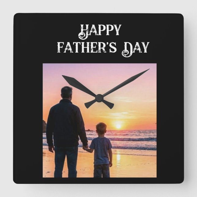 Custom Father's Day Sunset Silhouette Heart Design Square Wall Clock (Front)