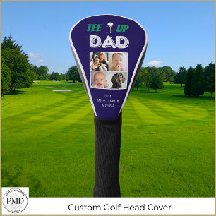 Custom Fathers Day Tee It Up Dad 4 Photo Navy Blue Golf Head Cover