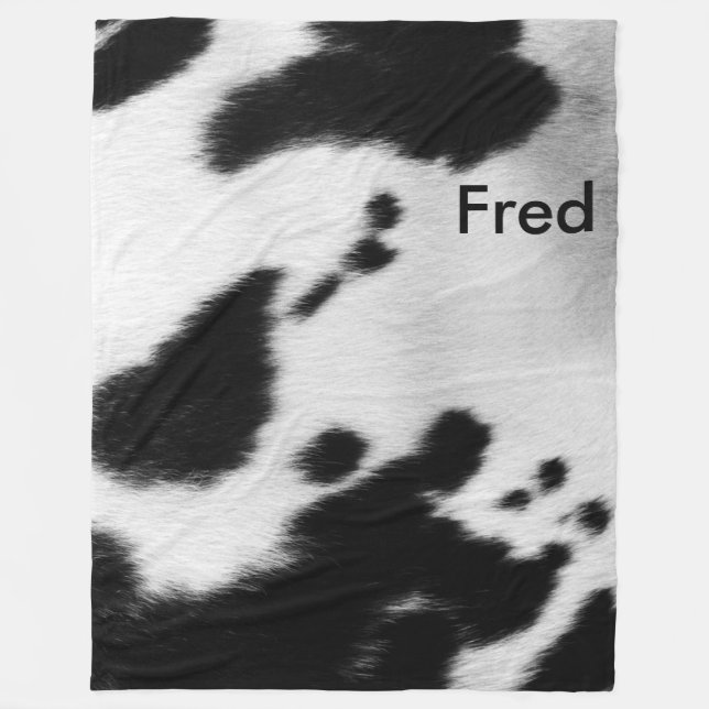 Custom. Faux Black and White Cow Hide. Fleece Blanket (Front)