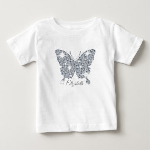 Custom faux diamond sparkle butterfly on white baby T-Shirt