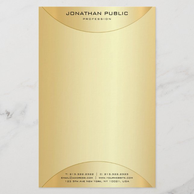 Custom Faux Gold Elegant Modern Template Stationery (Front)