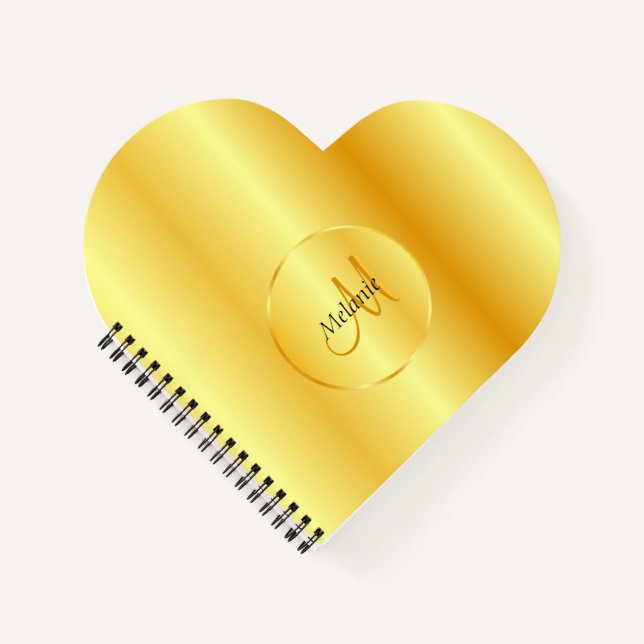 Custom Faux Gold Elegant Mono gram Template Notebook (Front)