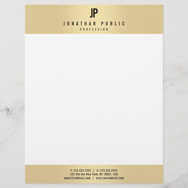 Custom Faux Gold Elegant Monogram Glamour Modern Letterhead (Front)