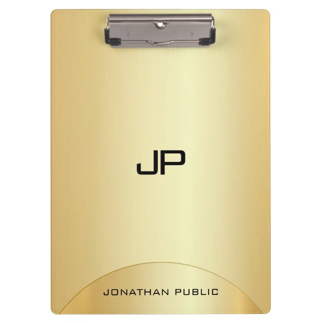 Custom Faux Gold Elegant Monogram Modern Template Clipboard (Front)