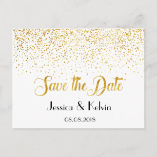 Custom Faux Gold Foil Confetti Dots Save the Date Announcement Postcard