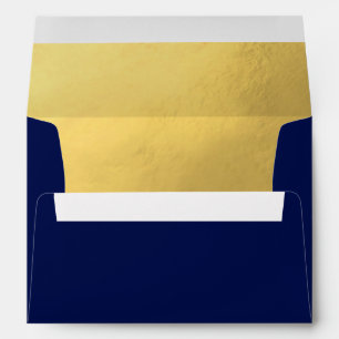 Custom Faux Gold Foil Insert Navy Blue Red Wedding Envelope