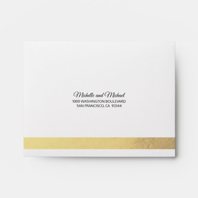 Custom Faux Gold Foil Insert White RSVP Wedding Envelope (Front)