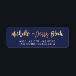 CUSTOM faux gold foil names navy   gold BLOCK Return Address Label<br><div class="desc">*** NOTE - THE SHINY GOLD FOIL EFFECT IS A PRINTED PICTURE *** - - - - - - - - - - - - - - - - - - - - - - - - - - - - - - - - - - - - - -...</div>