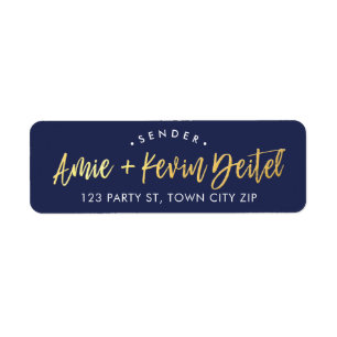 CUSTOM faux gold foil script names navy + gold Return Address Label