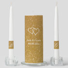 Custom faux gold glitter wedding unity candle set
